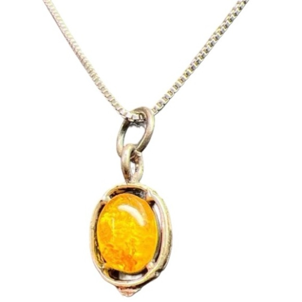 Vintage Natural Solitaire Baltic Amber Necklace 925 Sterling Silver Indonesia - Picture 12 of 16